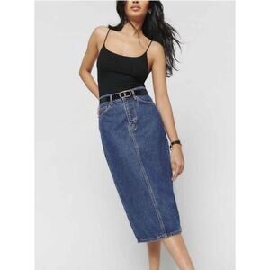Reformation Jayde High Rise Denim Midi Skirt Size 28